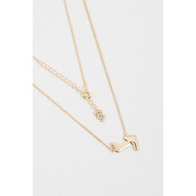 Ayak Izi 18 Ayar Sarı Altın Kaplama 44 cm Gümüş Anne Bebek Kolye