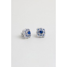 Safir Çiçeği 18 Ayar Beyaz Altın Kaplama Gümüş Küpe