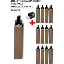 Handelika 12 Adet x 1000 ml Maraska Cam Şişe+Drop Kapak+ 8X8X31.5 E-Ticaret Şişe Kutusu Seti