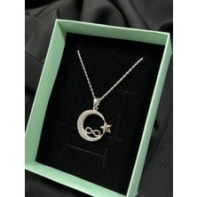 Kural Jewelry 925 Ayar Gümüş Zincirli Zirkon Taş Ay Yıldız Sonsuzluk Kolye Kadın
