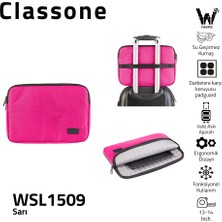 Classone WSL1509 Livorno 15.6 inch Uyumlu  Su Geçirme Kumaş ve Su Geçirmez Fermuar Macbook,Laptop Taşıma Çantası-Pembe