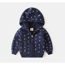 Kids Face Özel Tasarım Kapüşonlu Tam Fermuarlı Minik Denizci Baskılı Şardonlu Kışlık Erkek Bebek-Çocuk Sweatshırt