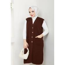 Kadın Cepli Düğme Kapamalı Triko Yelek -PMK378