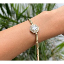 Gold  Beşgen Tasarım Taşlı 14K Özel Seri Bileklik