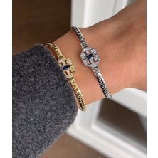 Gold Ezme Model Baget Siyah Taşlı 14K Özel Seri Bileklik