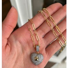 Gold Charm Kalp Taşlı Tasarım 14K Özel Seri Kolye