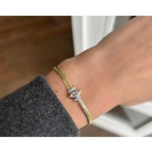 Gold  Ezme Model Dörtgen Taşlı 14K Özel Seri Bileklik