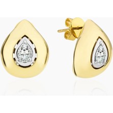 Gold Tasarım Damla Model Zirkon Taşlı 14K Kaplamalı  Küpe