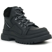 Rakerplus Hakiki Deri Siyah Cilt Fermuarlı Bağcıklı Çocuk Bot