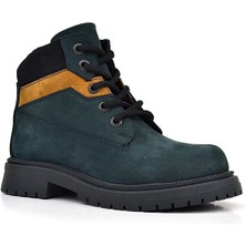 Rakerplus Hakiki Deri Koyu Yeşil Taba Bağcıklı Fermuarlı Kışlık Çocuk Bot