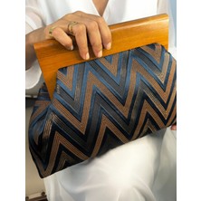 Jophiel Bahram - Ahşap Burslu Kumaş Portföy Çanta, Clutch, El Çantası, Çanta
