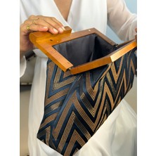 Jophiel Bahram - Ahşap Burslu Kumaş Portföy Çanta, Clutch, El Çantası, Çanta
