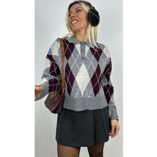 Nunu By Cozy Polo Yaka Gri Küçük Baklavalı Kolej Kazak