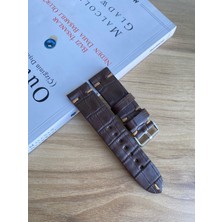 El Dikişi Kahverengi Croco Desen Gerçek Deri Saat Kordonu. Hakiki Deri. 18,20,22,24,26MM.