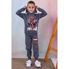 Yağmur Giyim Pjk3i Örümcek Adam Desenli Füme 3 Ip Şardonlu Kapşonlu  Pamuk Erkek Çocuk Eşofman Takımı 3-10 Yaş 7396-F