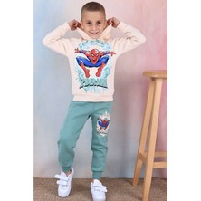 Yağmur Giyim Pjk3i Örümcek Adam Desenli Yeşil 3 Ip Şardonlu  Pamuk Erkek Çocuk Eşofman Takımı 3-10 Yaş 7359-Y