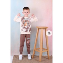 Yağmur Giyim Pjk2i Kaplan Desenli Kahverengi 2 Ip  Pamuk Erkek Çocuk Eşofman Takımı 3-10 Yaş 7231-K