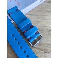 El Dikişi Mavi Kırmızı Dikiş Gerçek Deri Saat Kordonu. Hakiki Deri. 18,20,22,24,26MM.