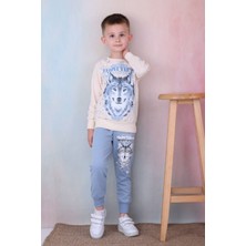 Yağmur Giyim Pjk2i Kurt Desenli Mavi 2 Ip  Pamuk Erkek Çocuk Eşofman Takımı 3-10 Yaş 7248-M