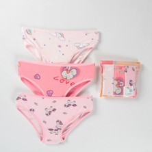 Elm Fitilli Kumaş Karışık Desen 3lü Kız Çocuk Slip Set S-62