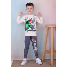 Yağmur Giyim Pjk2i Minecraft Desenli Füme 2 Ip  Pamuk Erkek Çocuk Eşofman Takımı 3-10 Yaş 7254-F