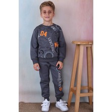 Yağmur Giyim Pjk3i Lion King Desenli Füme 3 Ip Şardonlu  Pamuk Erkek Çocuk Eşofman Takımı 3-10 Yaş 7345-F