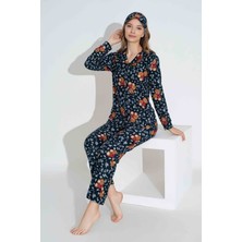 Tarp Lacivert Süet Önden Düğmeli Anne Pijama Takımı 6401-12-L