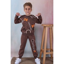 Yağmur Giyim Pjk3i Lion King Desenli Kahverengi 3 Ip Şardonlu  Pamuk Erkek Çocuk Eşofman Takımı 3-10 Yaş 7345-K