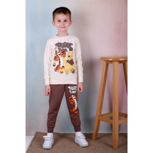 Yağmur Giyim Pjk2i Tiger Winnie Pooh Desenli Kahverengi 2 Ip  Pamuk Erkek Çocuk Eşofman Takımı 3-10 Yaş 7243-K