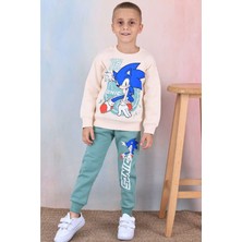Yağmur Giyim Pjk3i Sonic Desenli Yeşil 3 Ip Şardonlu  Pamuk Erkek Çocuk Eşofman Takımı 3-10 Yaş 7370-Y