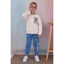 Yağmur Giyim Pjk3i Arslan Desenli Mavi 3 Ip Şardonlu  Pamuk Erkek Çocuk Eşofman Takımı 3-10 Yaş 7340-M