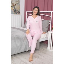 Mlale Pembe Ince Fitilli Raporlu Interlok Bayan Pijama Takımı 5152-P