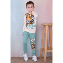 Yağmur Giyim Pjk2i Tiger Desenli Yeşil 2 Ip  Pamuk Erkek Çocuk Eşofman Takımı 3-10 Yaş 7252-Y