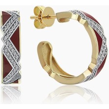 Bordo Gold Halka Zirkon Taşlı 14K Kaplamalı Küpe