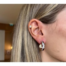 Bordo Gold Halka Zirkon Taşlı 14K Kaplamalı Küpe