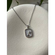 Çelik Pembe Taşlı Silver Kolye