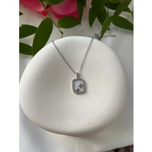 Çelik Pembe Taşlı Silver Kolye