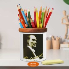 Asilmeydan Eskitilmiş Efekt Kemal Atatürk Ahşap Seramik Kalemlik - s3