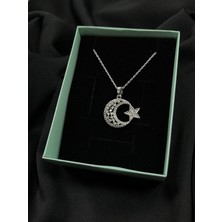 Kural Jewelry 925 Ayar Gümüş Zincirli Ay Yıldız Zirkon Taş Kolye Kadın