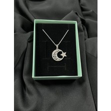 Kural Jewelry 925 Ayar Gümüş Zincirli Ay Yıldız Zirkon Taş Kolye Kadın