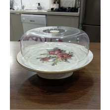 Pinkev Rose Ayaklı Seramik Kek Pasta Sunum Fanusu Tabağı - ÇAP:30 CM