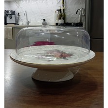 Pinkev Rose Ayaklı Seramik Kek Pasta Sunum Fanusu Tabağı - ÇAP:30 CM