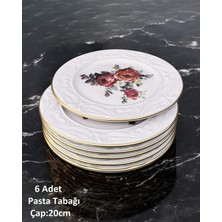 Pinkev Rose 6 Kişilik 20 CM Seramik Pasta Tatlı Sunum Tabağı Seti