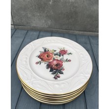 Pinkev Rose 6 Kişilik 20 CM Seramik Pasta Tatlı Sunum Tabağı Seti