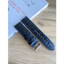 Siyah Dikiş Yerli Üretim Parlak Croco Desen Saat Kordonu. 18-20-22-24 ve 26MM Genişlik Seçenekleri. Mavidikiş.