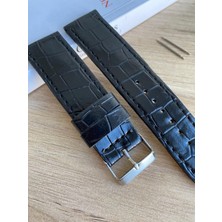 Siyah Dikiş Yerli Üretim Parlak Croco Desen Saat Kordonu. 18-20-22-24 ve 26MM Genişlik Seçenekleri.