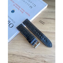 Siyah Dikiş Yerli Üretim Parlak Croco Desen Saat Kordonu. 18-20-22-24 ve 26MM Genişlik Seçenekleri. Taba Dikiş.