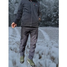 Snowmount Erkek Siyah Antrasit Kışlık Outdoor Softshell Su İtici Rüzgar Geçirmez Trail Pantolon