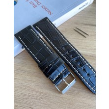 Beyaz Dikiş Yerli Üretim Parlak Croco Desen Saat Kordonu. 18-20-22-24 ve 26MM Genişlik Seçenekleri.