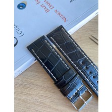 Beyaz Dikiş Yerli Üretim Parlak Croco Desen Saat Kordonu. 18-20-22-24 ve 26MM Genişlik Seçenekleri.